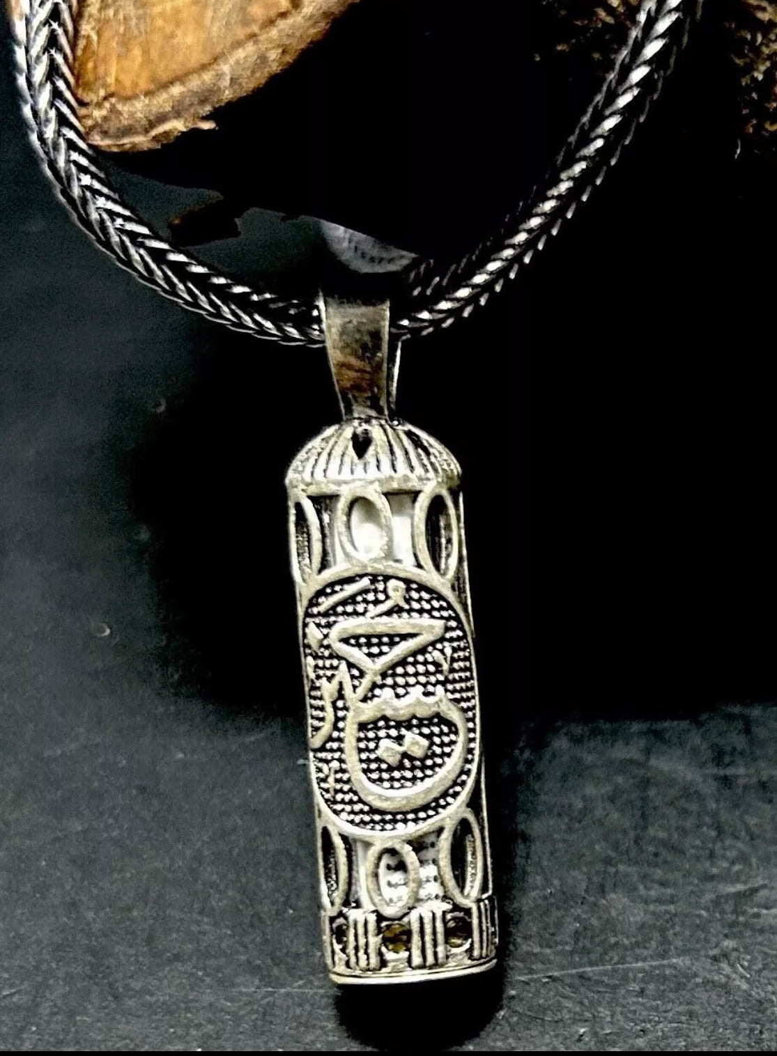 Muska Cevsen Hz. Hüseyin – Halskette mit 925 Silber Anhänger & 55 cm Fuchsschwanzkette