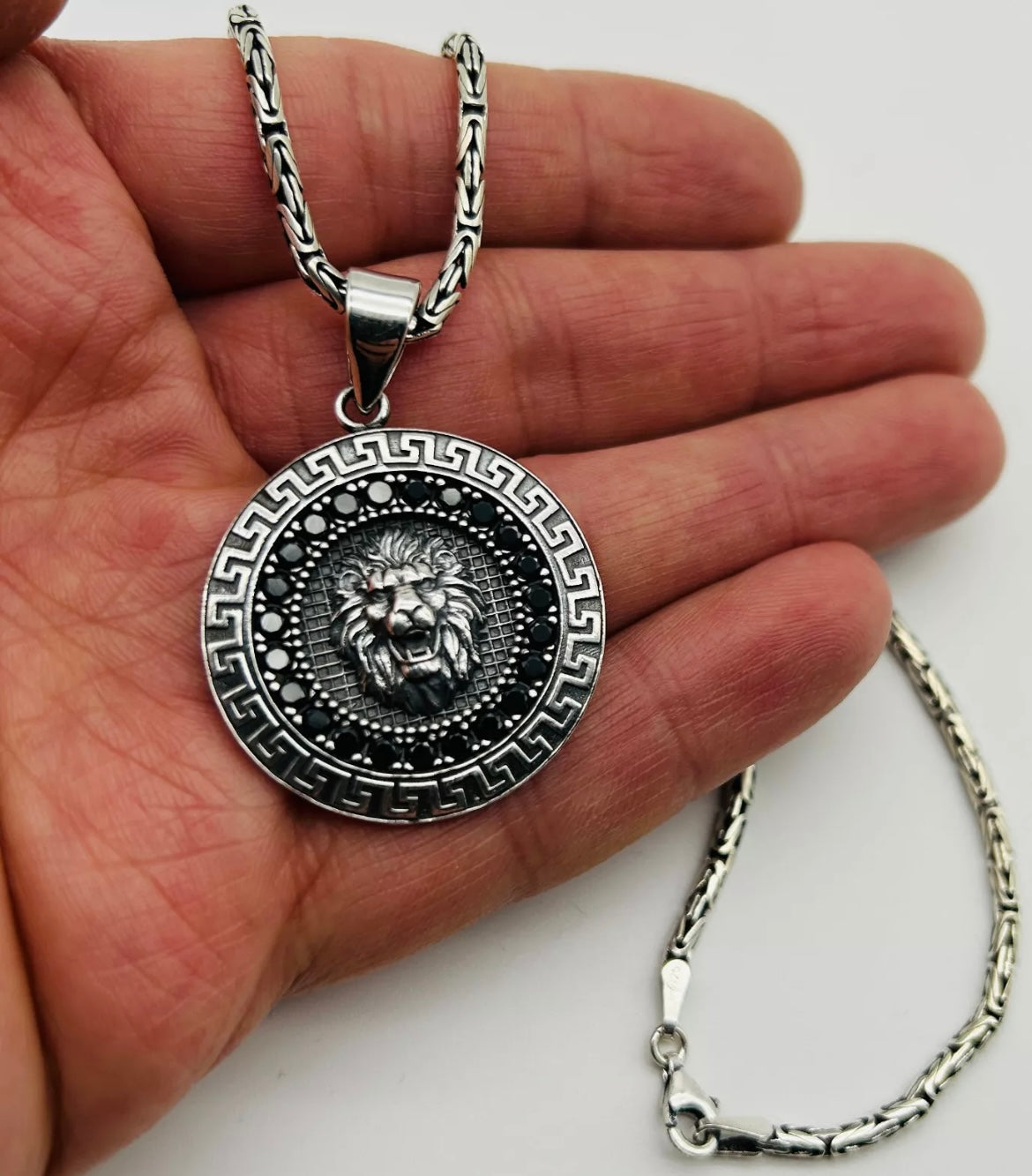 Löwe Anhänger & 60 cm Königskette aus 925 Silber Löwenkopf