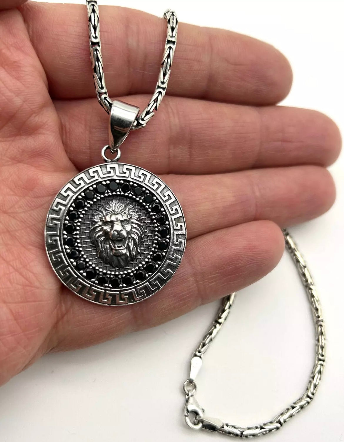 Löwe Anhänger & 60 cm Königskette aus 925 Silber Löwenkopf