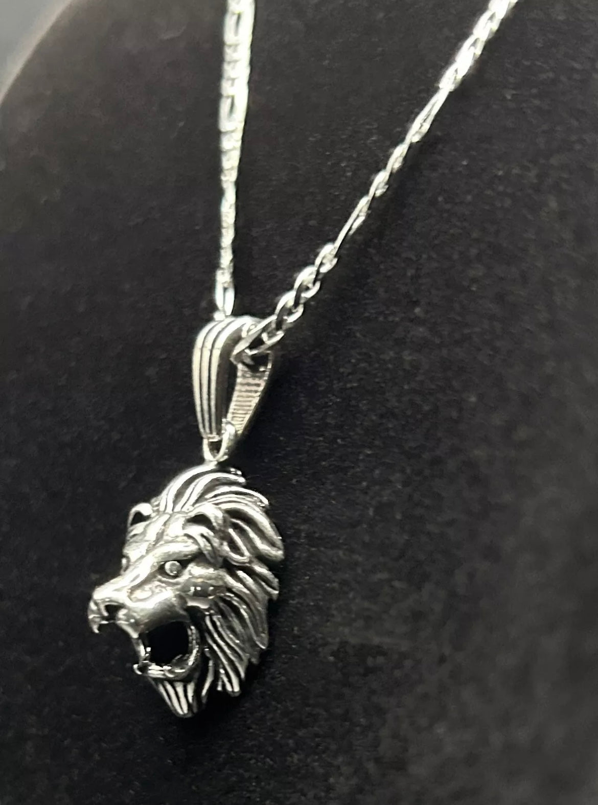 3D Löwenkopf Anhänger & 60 cm Figaro-Kette – 925 Sterling Silber Schmuck Löwe