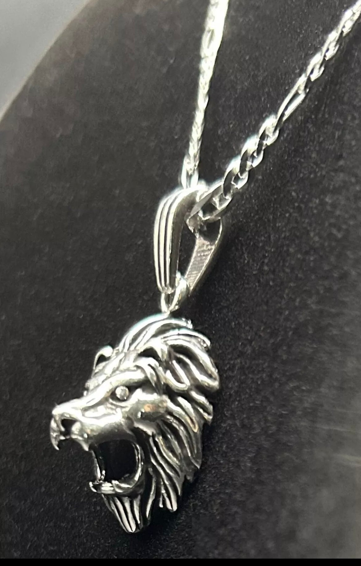 3D Löwenkopf Anhänger & 60 cm Figaro-Kette – 925 Sterling Silber Schmuck Löwe