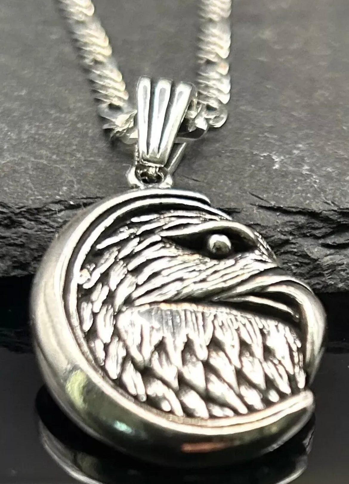 3D Adlerkopf Anhänger mit 60 cm Figaro-Kette – 925 Sterling Silber