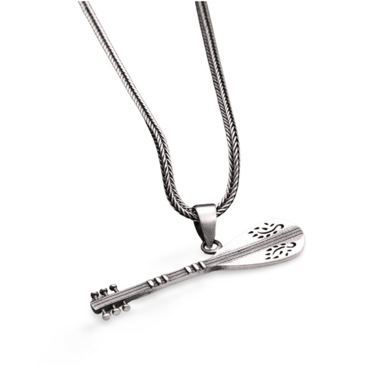 Saz Gitarre Anhänger & 55cm Kette | 925 Silber Musikerschmuck | Türkische Baglama