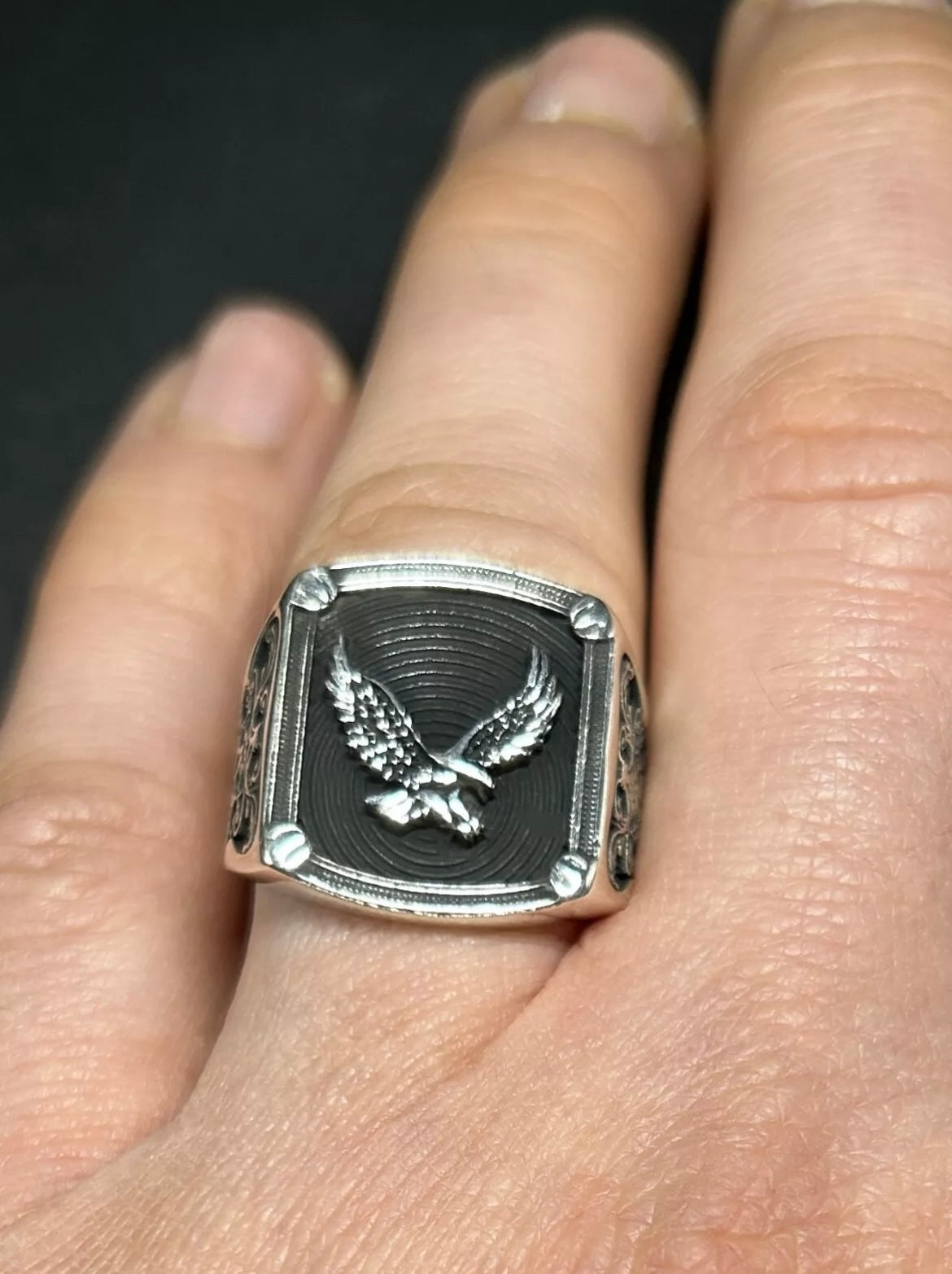 Herrenring Adler aus 925 Sterling Silber - Massiver Adlerring Herren Ring