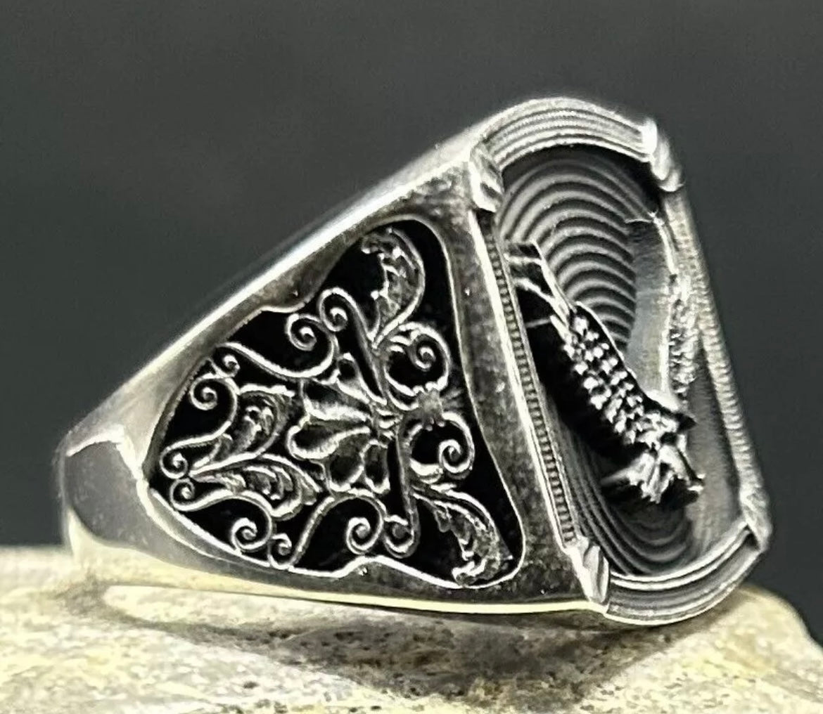 Herrenring Adler aus 925 Sterling Silber - Massiver Adlerring Herren Ring