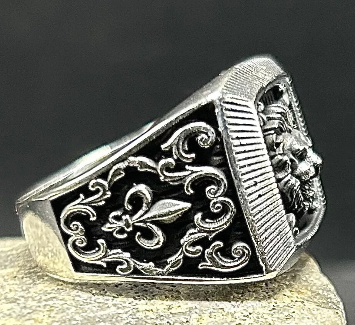 Herrenring Löwenkop aus  925 Sterling Silber Löwenring Herren Ring Löwe