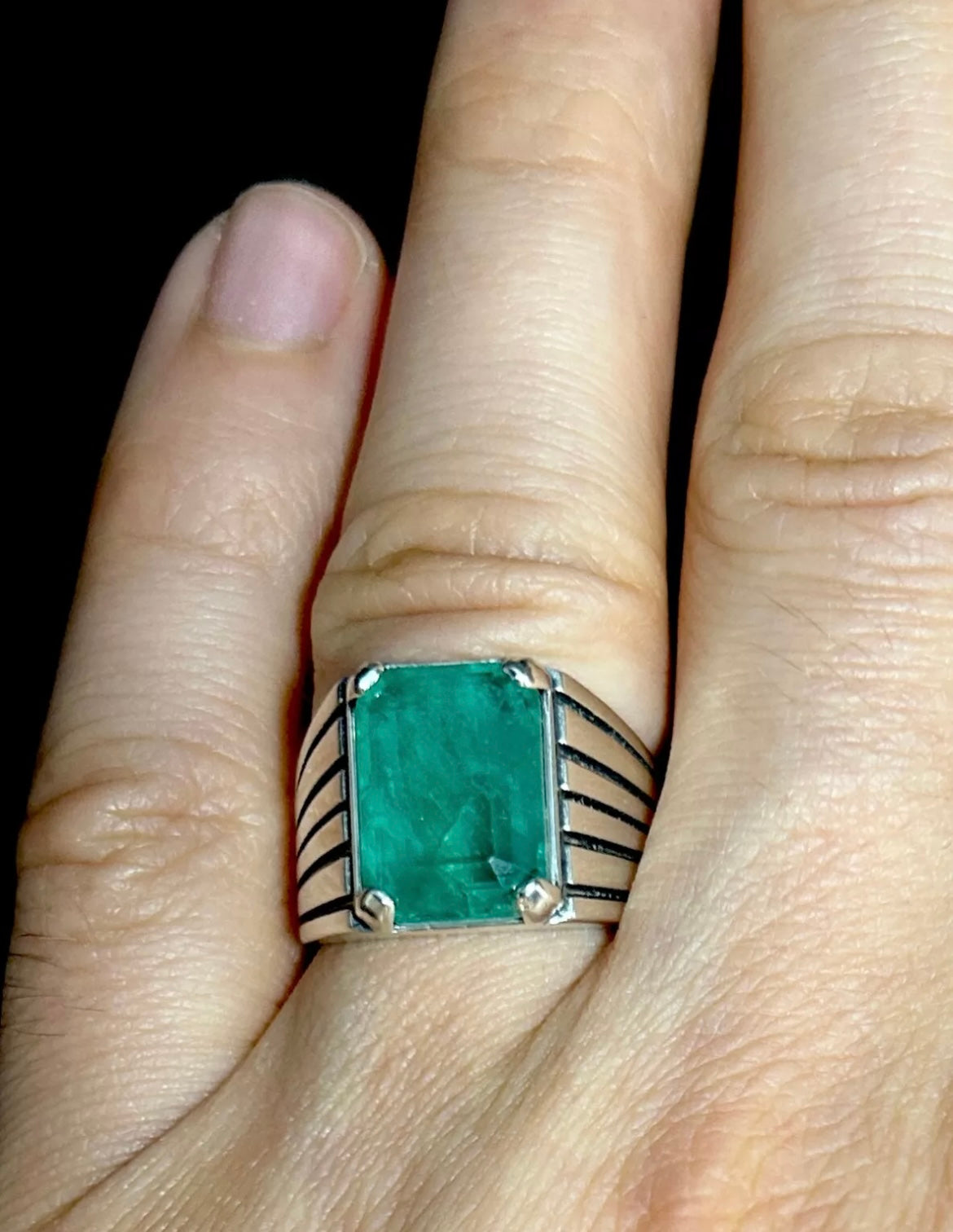 Herrenring Paraiba Apatit Stein – 925 Sterling Silber | Rechteckiger Naturstein-Ring