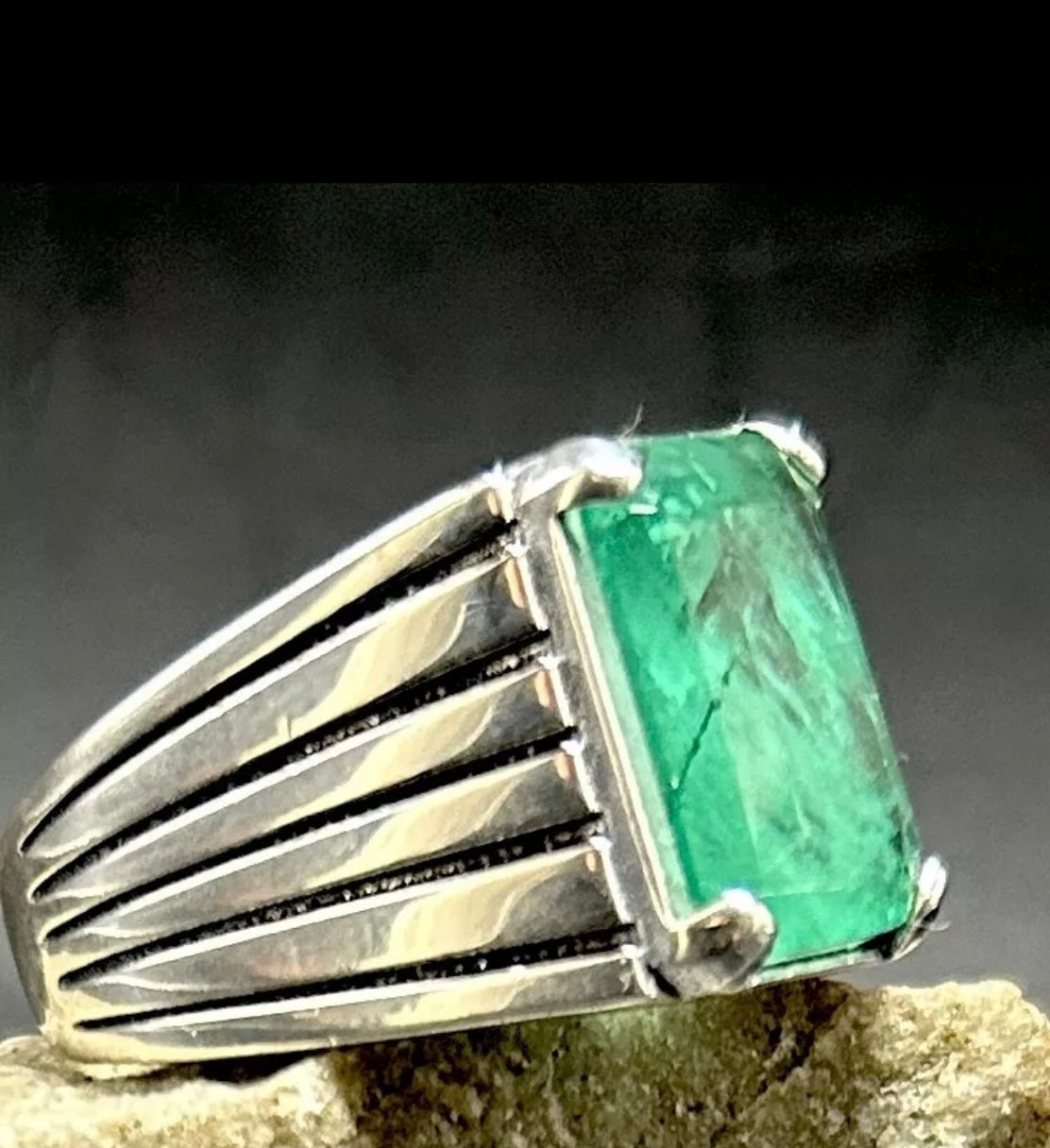 Herrenring Paraiba Apatit Stein – 925 Sterling Silber | Rechteckiger Naturstein-Ring