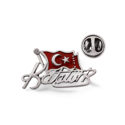 Atatürk Türkei Flagge Anstecknadel mit Pin aus 925 Sterling Silber - Yaka Rozeti