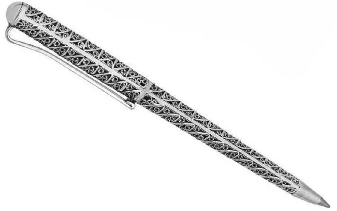 Ay Yıldız Kugelschreiber mit Halter – Massiv 925 Sterling Silber Schreibset Halbmond Stern Design