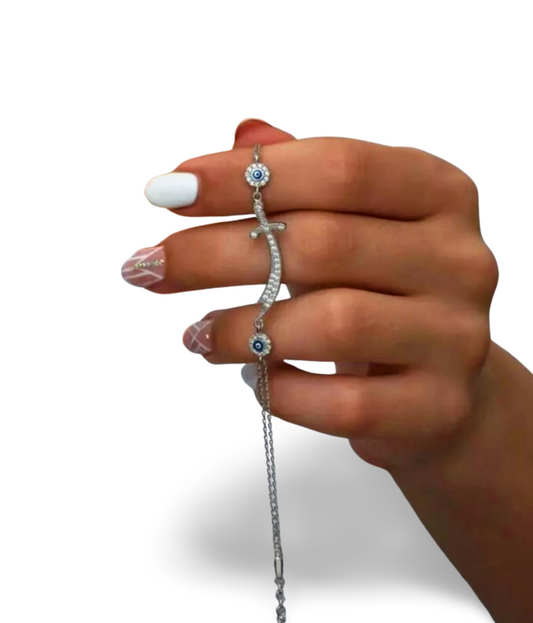 Zülfikar Nazar Armband Damen 925 Sterling Silber – Blaue Nazar Auge