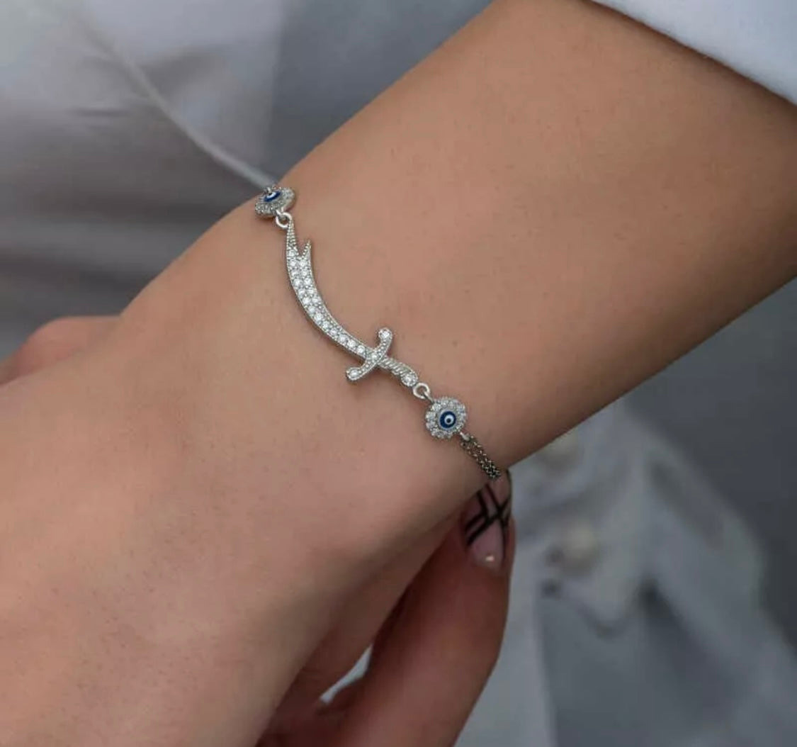 Zülfikar Nazar Armband Damen 925 Sterling Silber – Blaue Nazar Auge