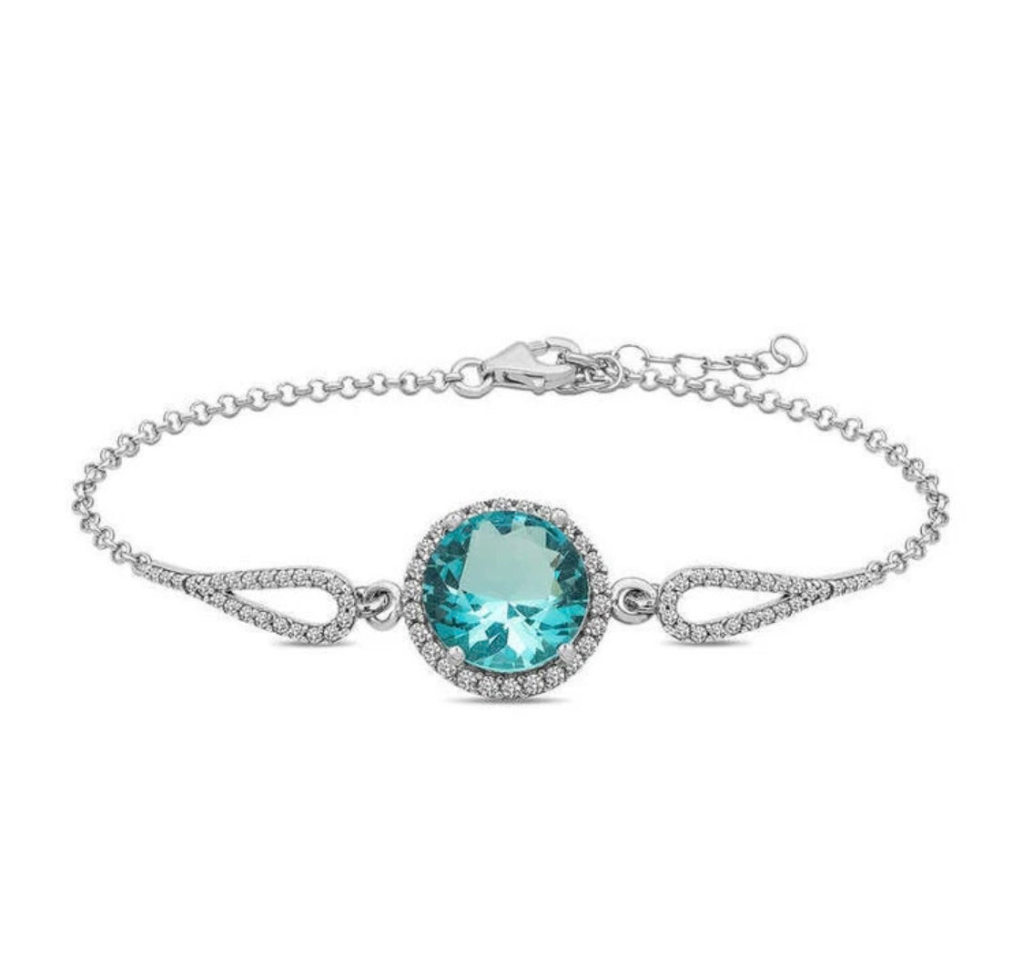 Aquamarin Armband Damen 925 Sterling Silber –  Zirkonia Blau, verstellbar