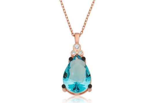 Topas Tropfen Halskette Damen 925 Sterling Silber – Blau Zirkonia Anhänger
