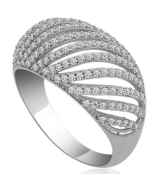 925 Sterling Silber Damenring mit Zirkonia – Gewölbtes Design