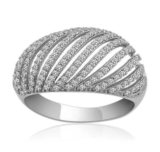 925 Sterling Silber Damenring mit Zirkonia – Gewölbtes Design