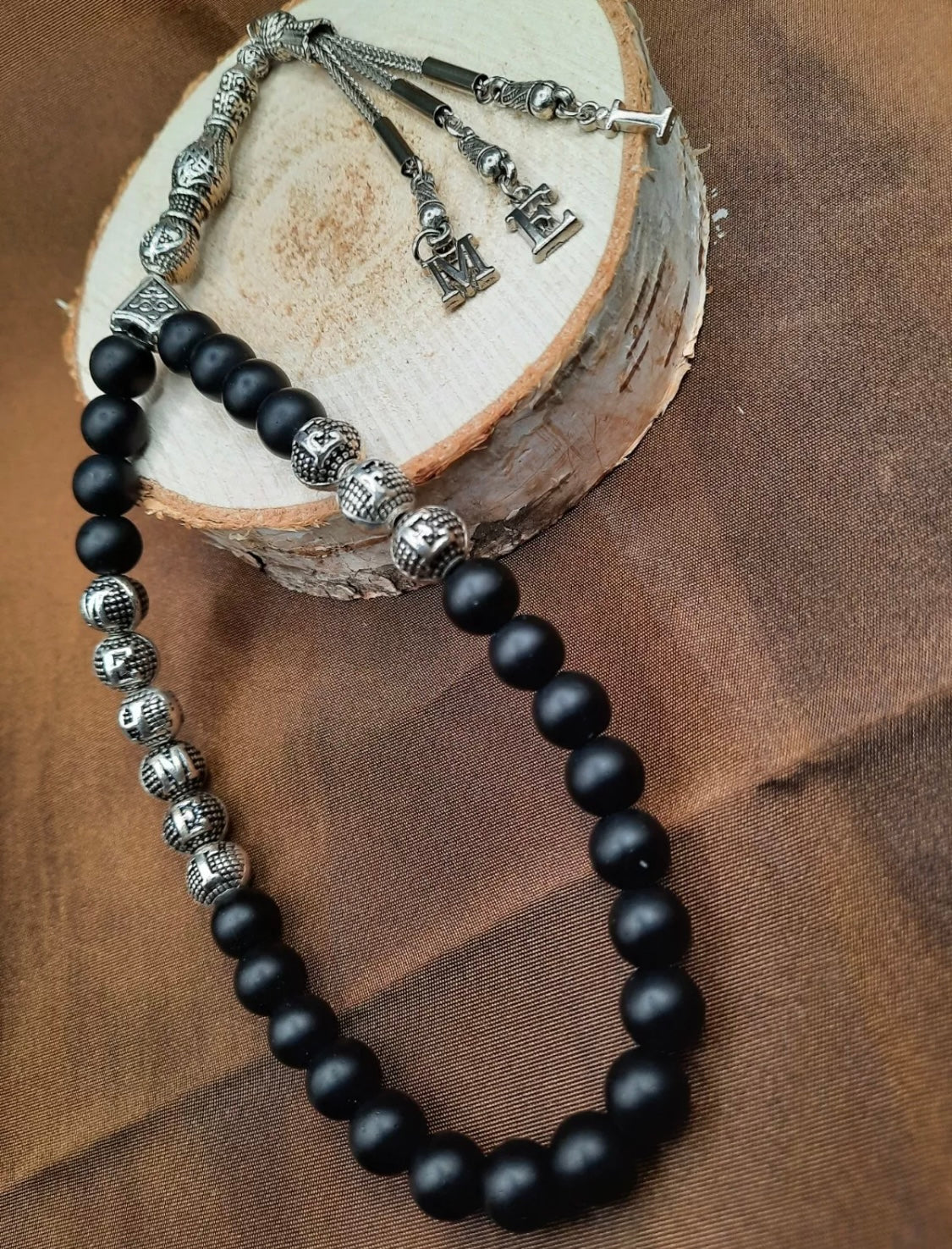 Personalisierte Tesbih Gebetskette mit Namen | Naturstein & Metall | Osmanli Stil | Geschenkbox