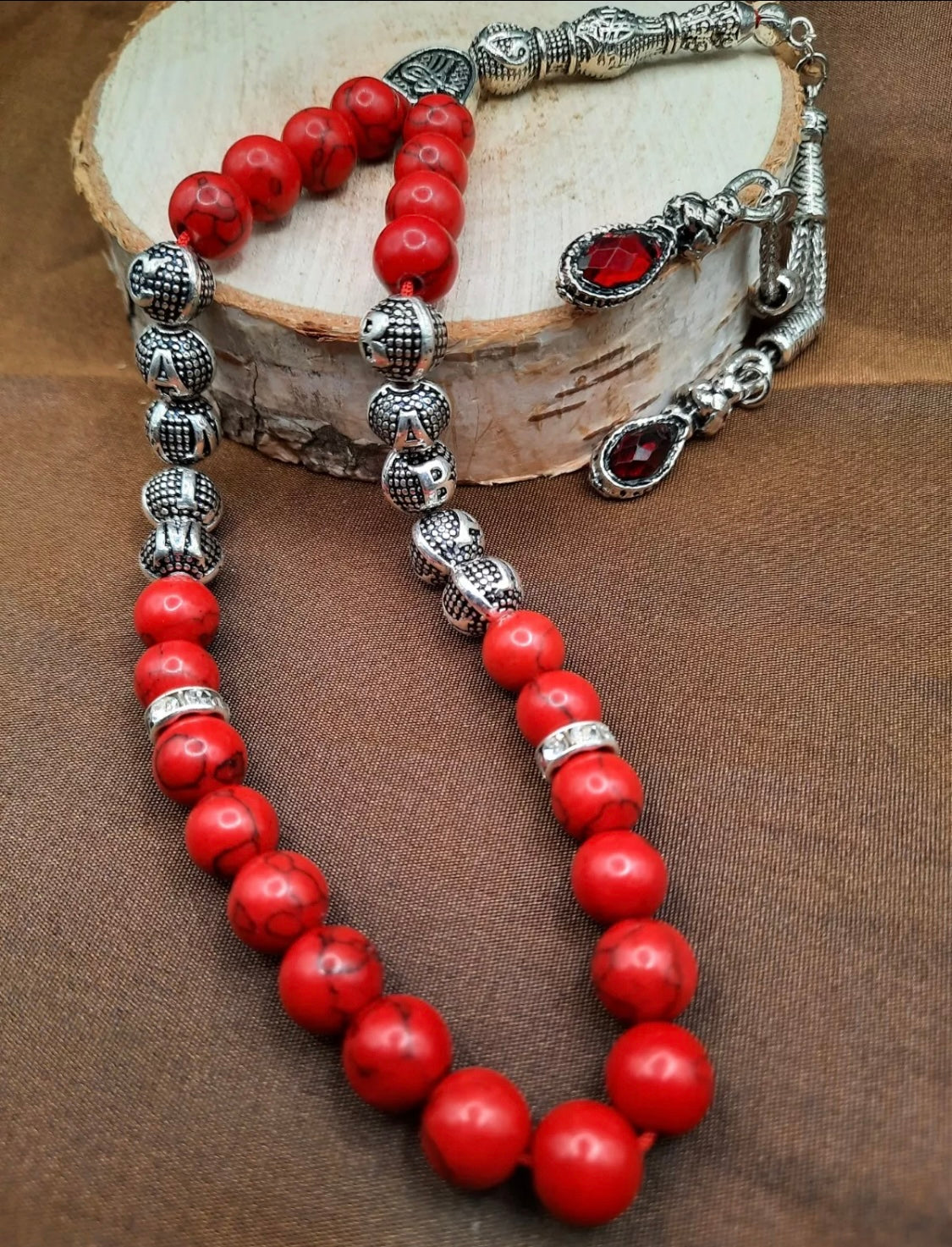 Personalisierte Tesbih Gebetskette mit Namen | Naturstein & Metall | Osmanli Stil | Geschenkbox