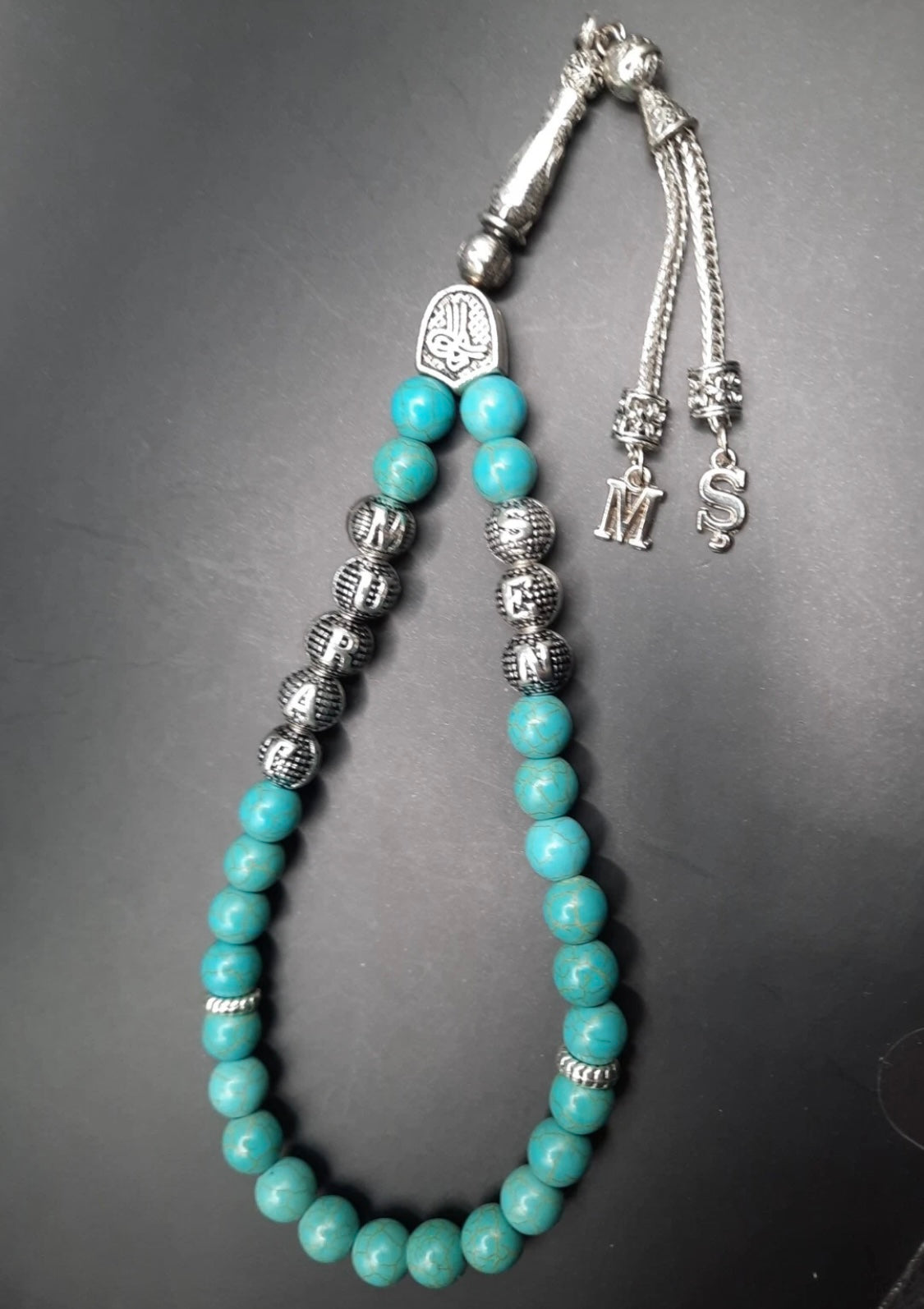 Personalisierte Tesbih Gebetskette mit Namen | Naturstein & Metall | Osmanli Stil | Geschenkbox