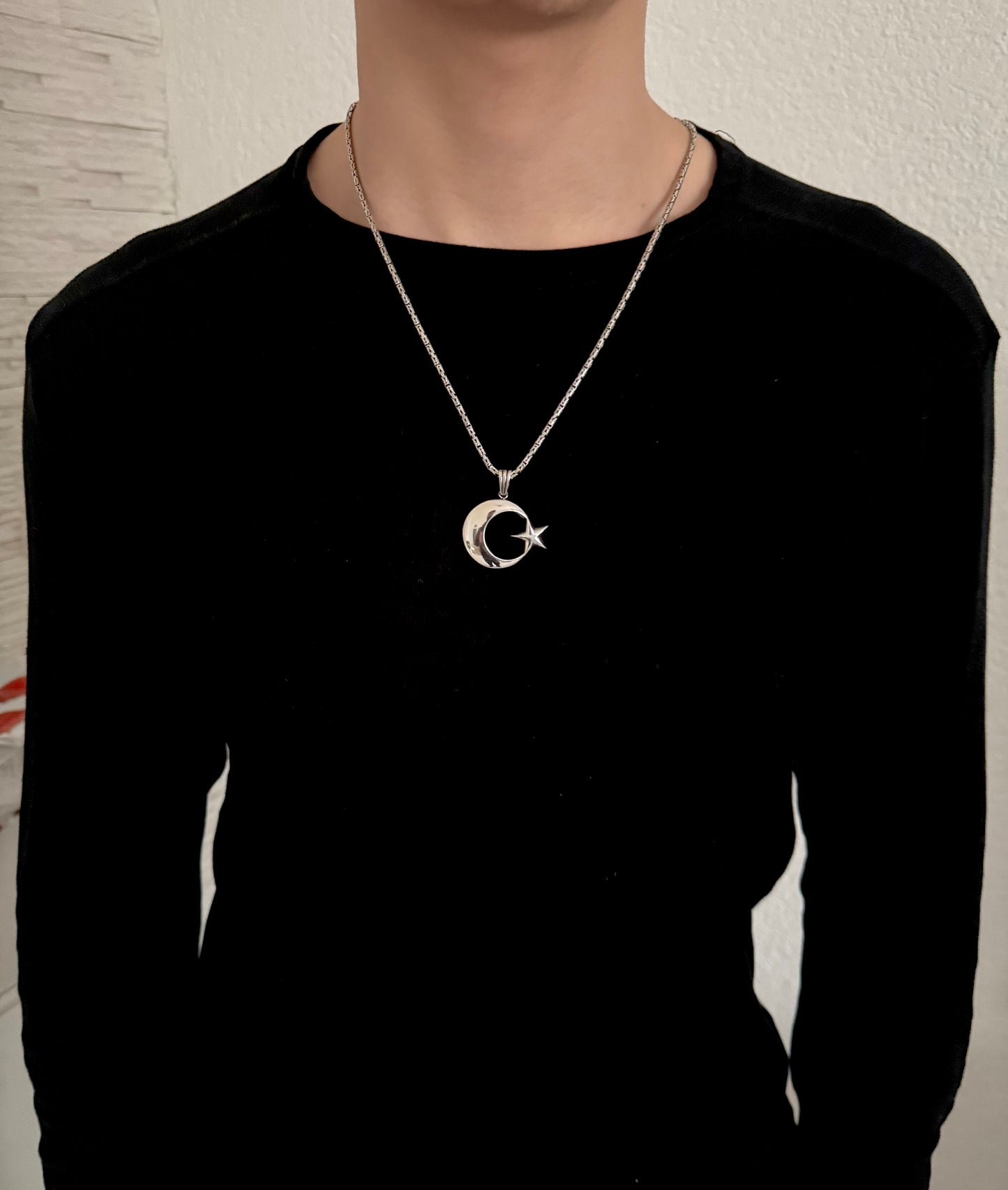 AY YILDIZ Anhänger mit Königskette – 925 Sterling Silber Halbmond Stern Halskette