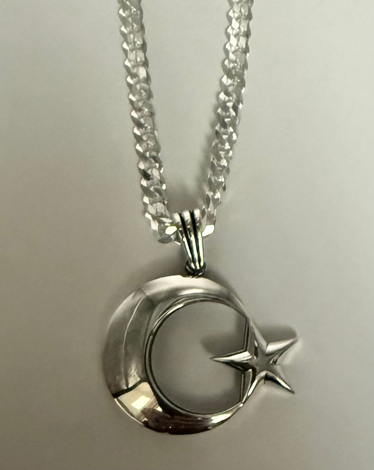 AY YILDIZ Anhänger mit 4,5mm Panzerkette – 925 Sterling Silber Halbmond Stern Halskette