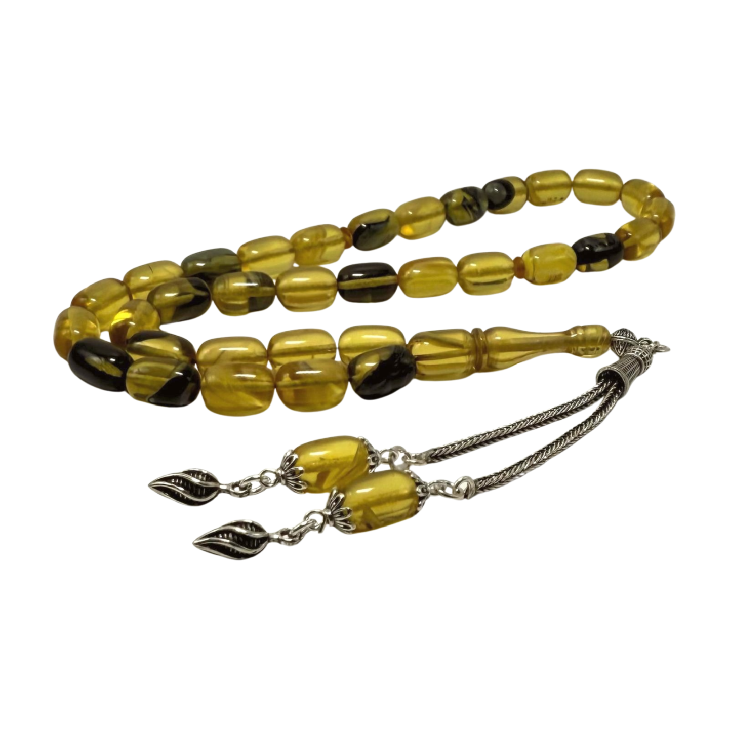 925er Silber & gepresste Bernstein Gebetskette - Knospe Quaste