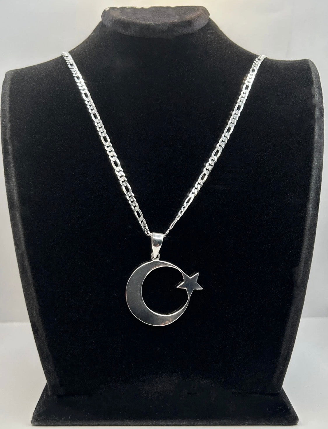 AY YILDIZ Anhänger mit 60 cm Figarokette – 925 Sterling Silber Halbmond Stern Halskette