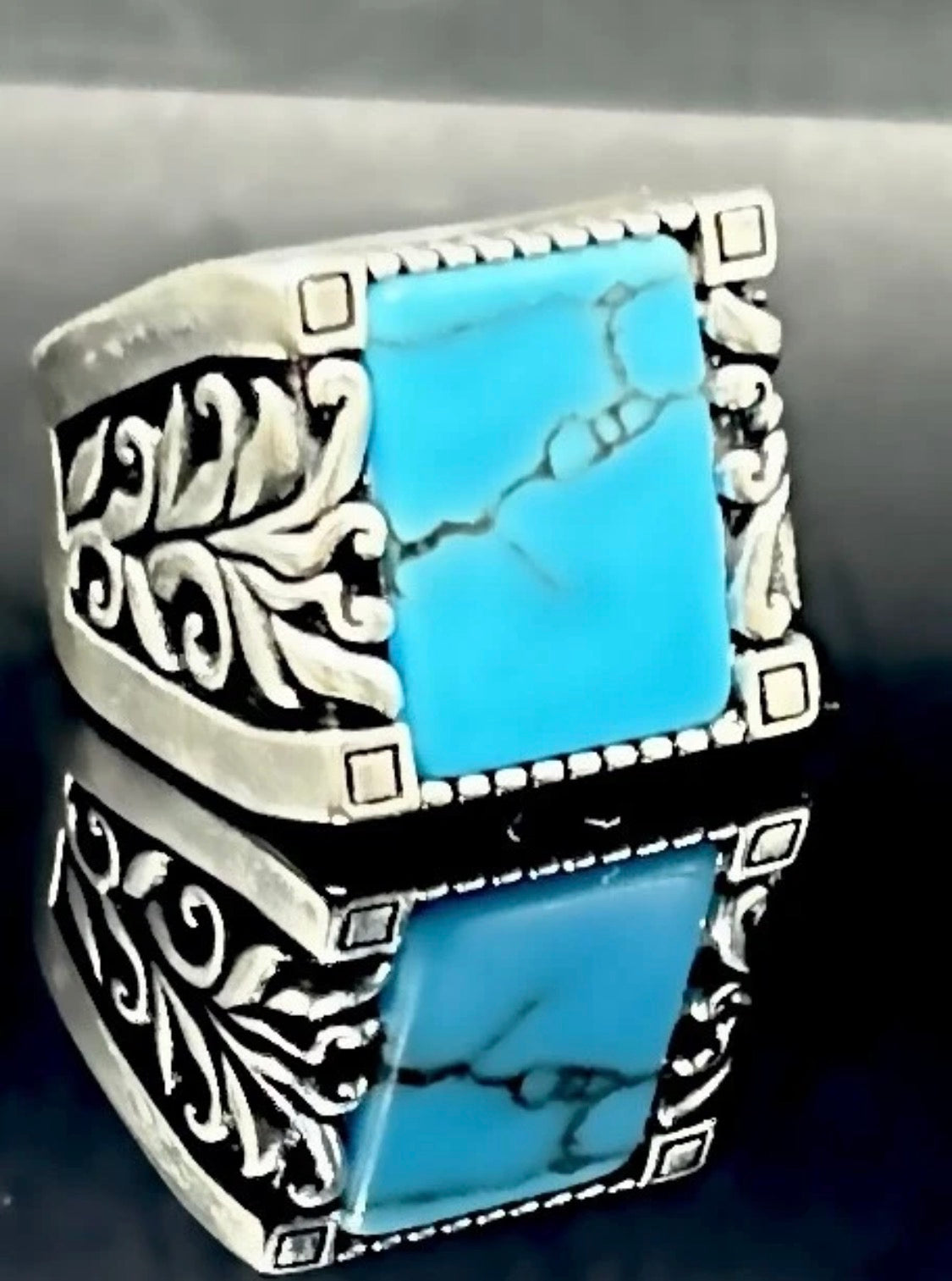 Herrenring 925 Silber mit Türkis natürllicher Edelstein Herren Ring