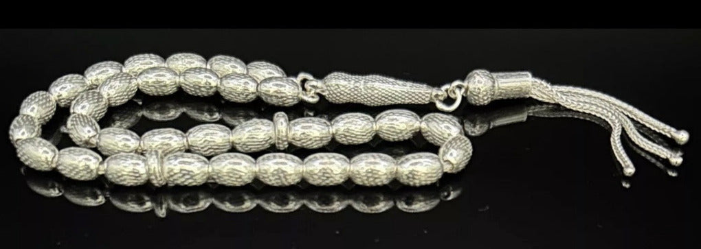 Tesbih aus 925er Silber - 9 mm gemustert Gersteförmig Gebetskette Sterlingsilber