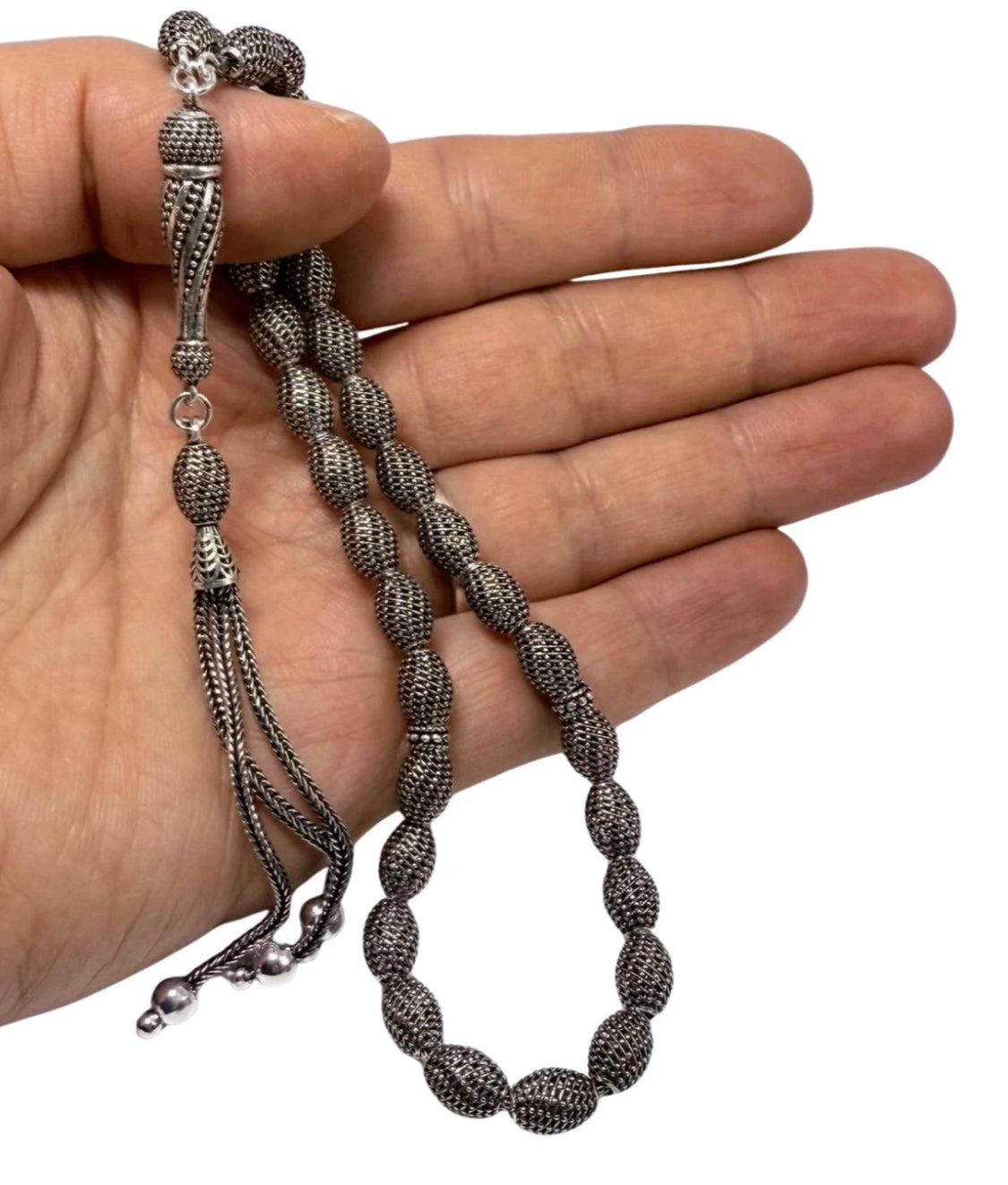 Tesbih aus 925er Silber - Gebetskette Kapselform Fizyon Sterlingsilber