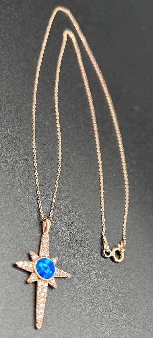 925 Sterling Silber "Polarstern" Kette Opal
