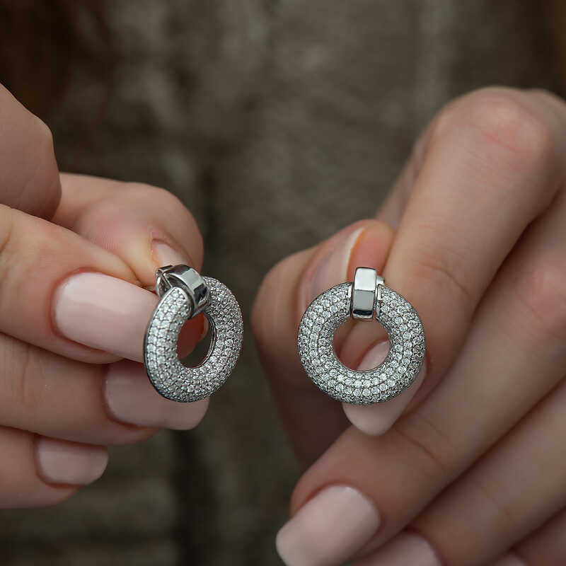 925 Sterling Silber Ohrstecker Ohrringe Zirkonia groß 20mm Creolen Edel