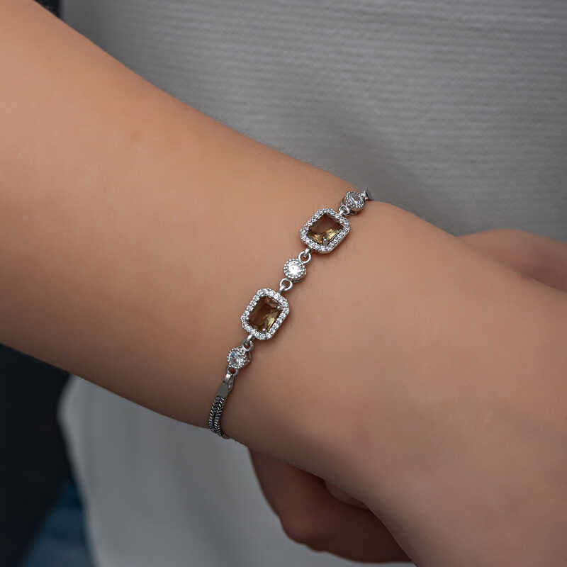 Zultanit Baguette Armband Damen 925 Sterling Silber & Zirkonia – verstellbarer Daoppel Armkette