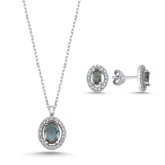 Zultanit Stein 925 Silber Schmuck Oval Sultanit Set Kette, Anhänger, Ohrringe