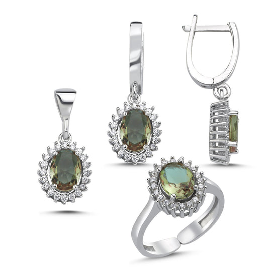 Damen Schmuckset Zultanit Zultanite Oval Cut CZ Adjustable Halo Set & 925 Silber