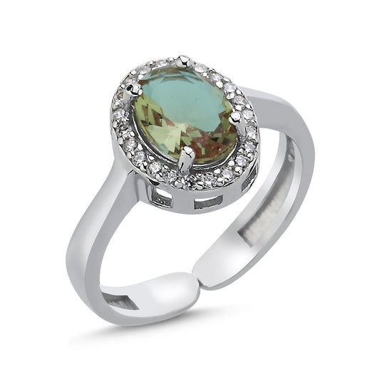 Zultanit Stein Damenring 925 Silber - farbwechselnde CZ Halo Oval Cut verstellbarer Ring