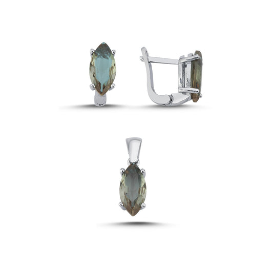 Zultanit Stein 925 Silber Schmuck Marquise Sultanit Set Kette, Anhänger, Ohrclips Ohrringe