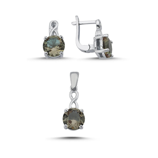 Zultanit Stein 925 Silber Schmuck Infinity Rund Sultanit Set Kette, Anhänger, Ohrclips Ohrringe