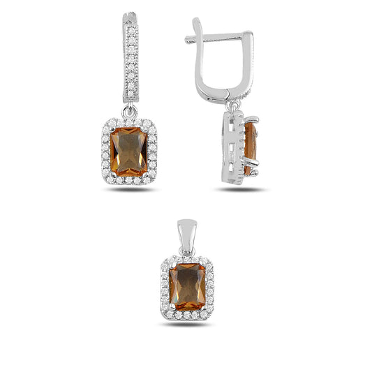 Zultanit Stein 925 Silber Schmuck Baguette Sultanit Set Kette, Anhänger, Ohrclips Ohrringe