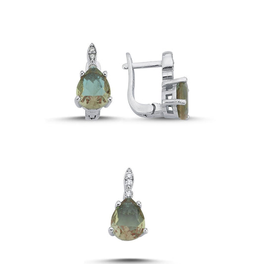 Zultanit Stein 925 Silber Schmuck Tropfen Sultanit Set Kette, Anhänger, Ohrclips Ohrringe