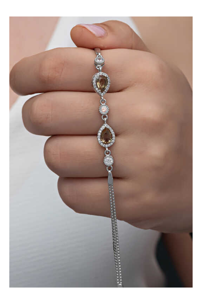 Zultanit Tropfen Armband Damen 925 Sterling Silber & Zirkonia – verstellbarer Daoppel Armkette