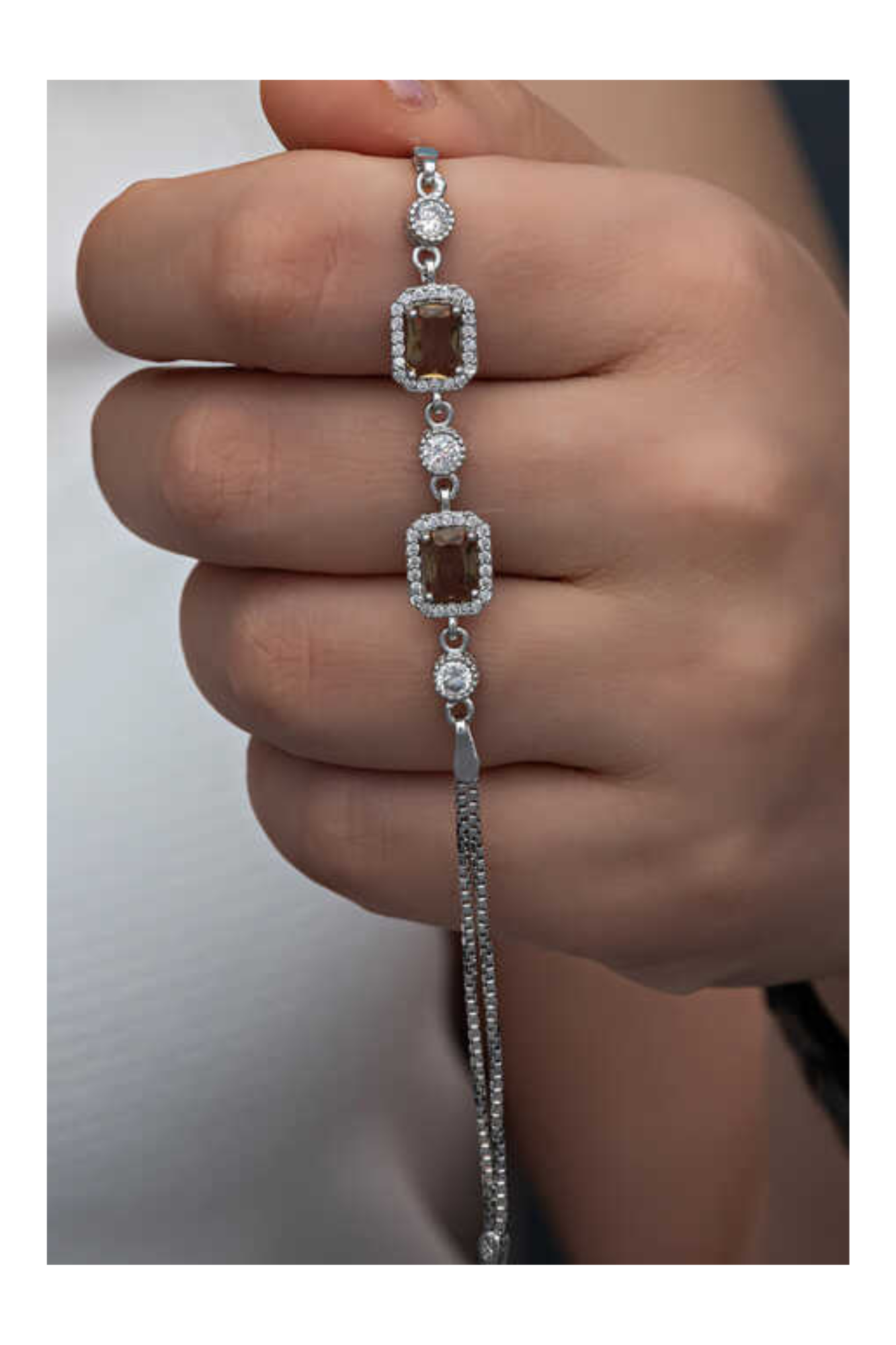 Zultanit Baguette Armband Damen 925 Sterling Silber & Zirkonia – verstellbarer Daoppel Armkette