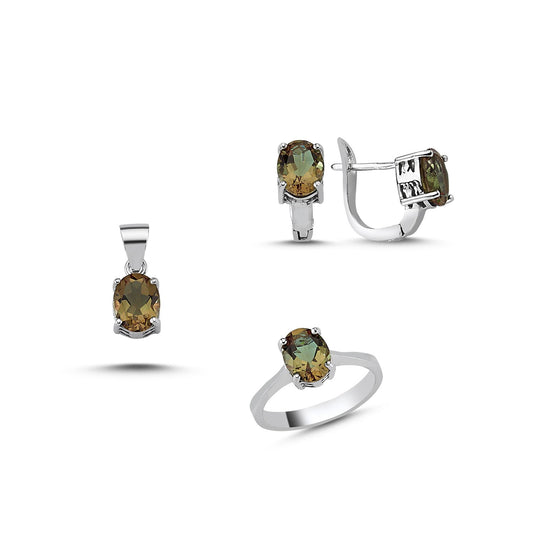 Zultanit Stein 925 Silber Schmuck Oval Sultanit Set Kette, Anhänger, Ohrringe, Ring
