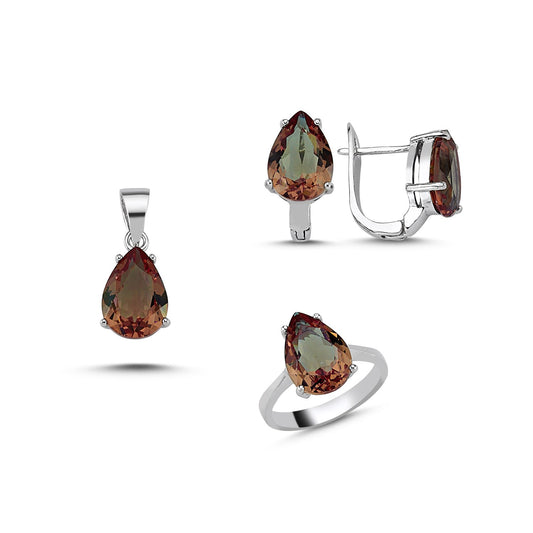 Zultanit Stein 925 Silber Schmuck Tropfen Sultanit Set Kette, Anhänger, Ohrringe, Ring