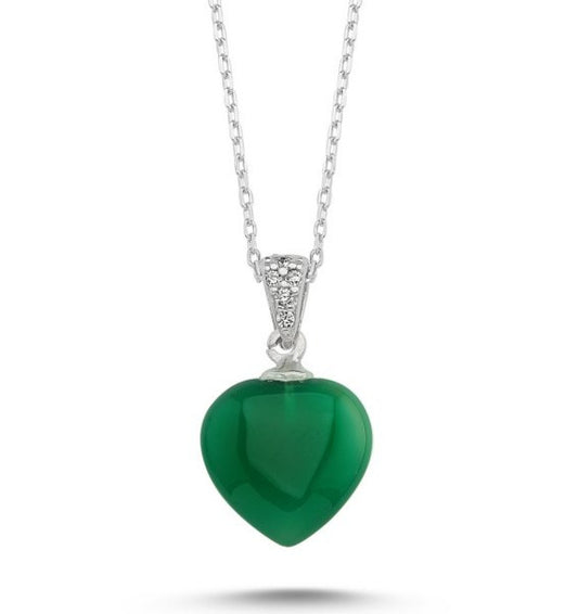 Achat Herz Halskette Damen 925 Sterling Silber – Grüner Achtastein Anhänger