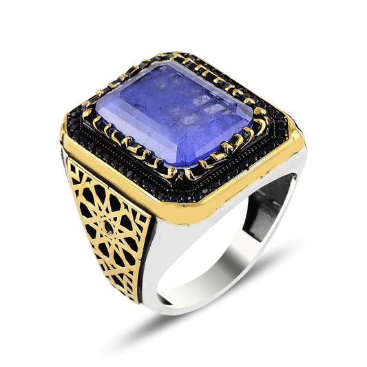 Herrenring 925 Silber mit Zirkonia - Authentic blau Silberring Herren Ring