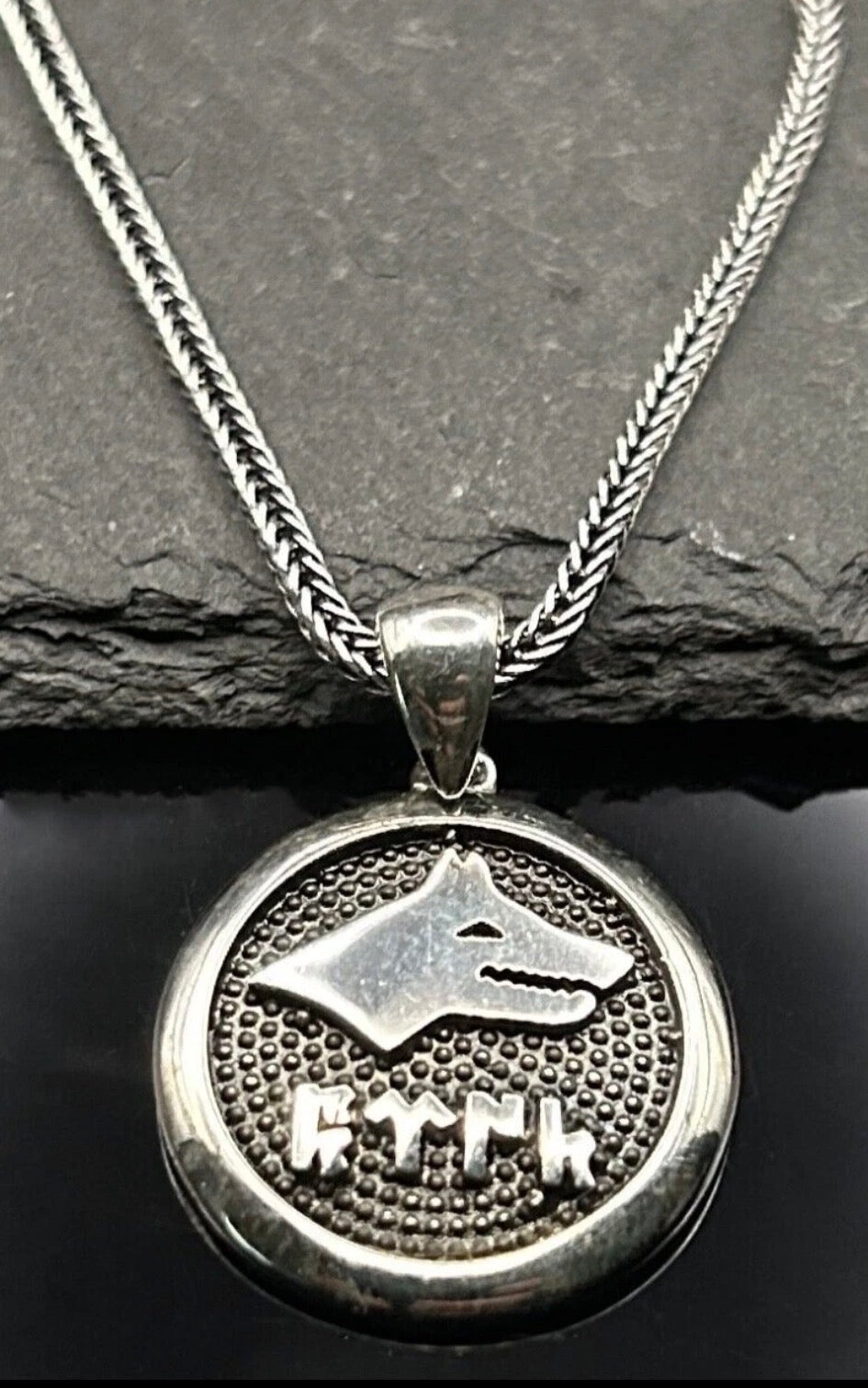 925 Silber Bozkurt Wolf Anhänger mit Kette - Göktürkisch Türk Schriftzug Göktürk