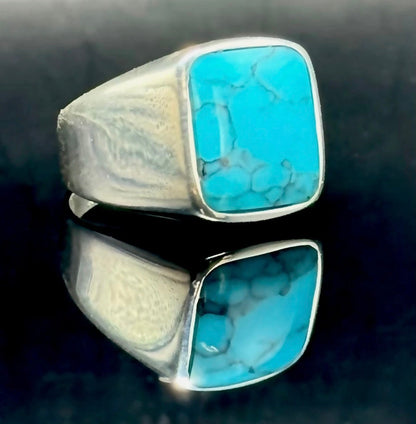 Herrenring aus 925 Sterling Silber mit quadratischer Türkis-Stein