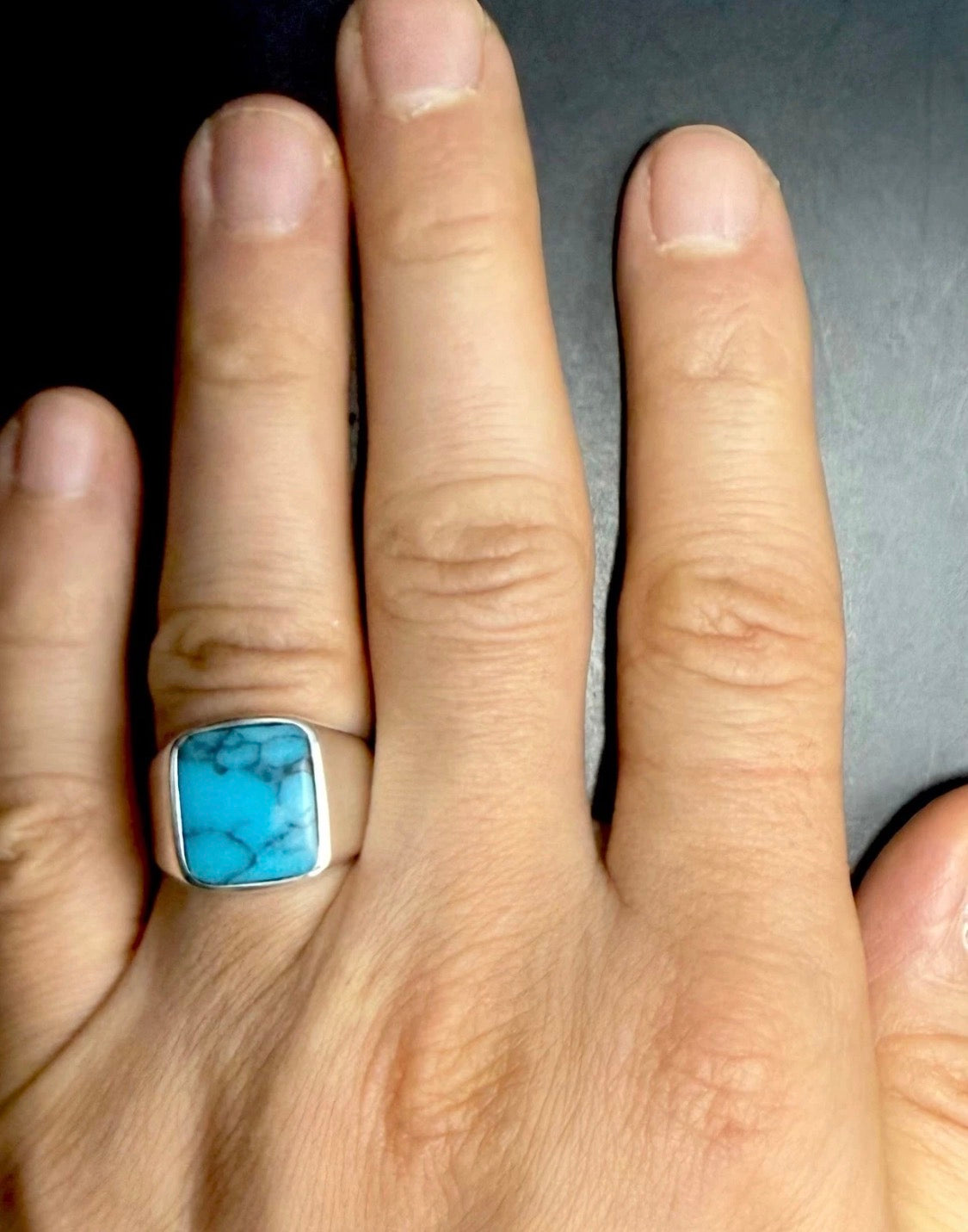 Herrenring aus 925 Sterling Silber mit quadratischer Türkis-Stein