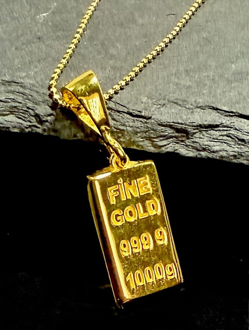 925 Sterlingsilber Anhänger Gold Barren & Kette Damen Halskette